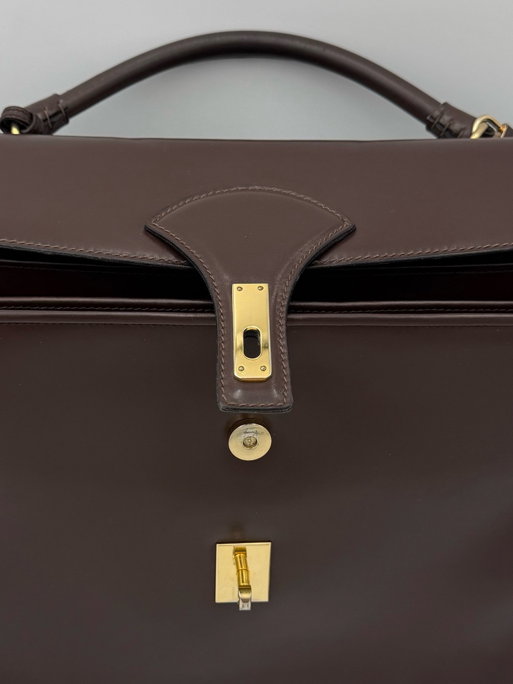 🇮🇹COLOMBO 1937 MILANO • Unisex Brown Box Calf 38 Bag (Kelly Sac à Dépêches Type) - Picture 13 of 16